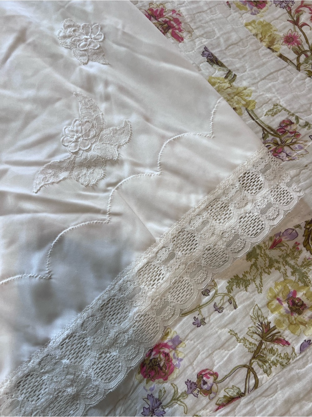 VTG Ivory White Full Slip Dress Floral Lace Embroidered Scallop Medium - Picture 6 of 13